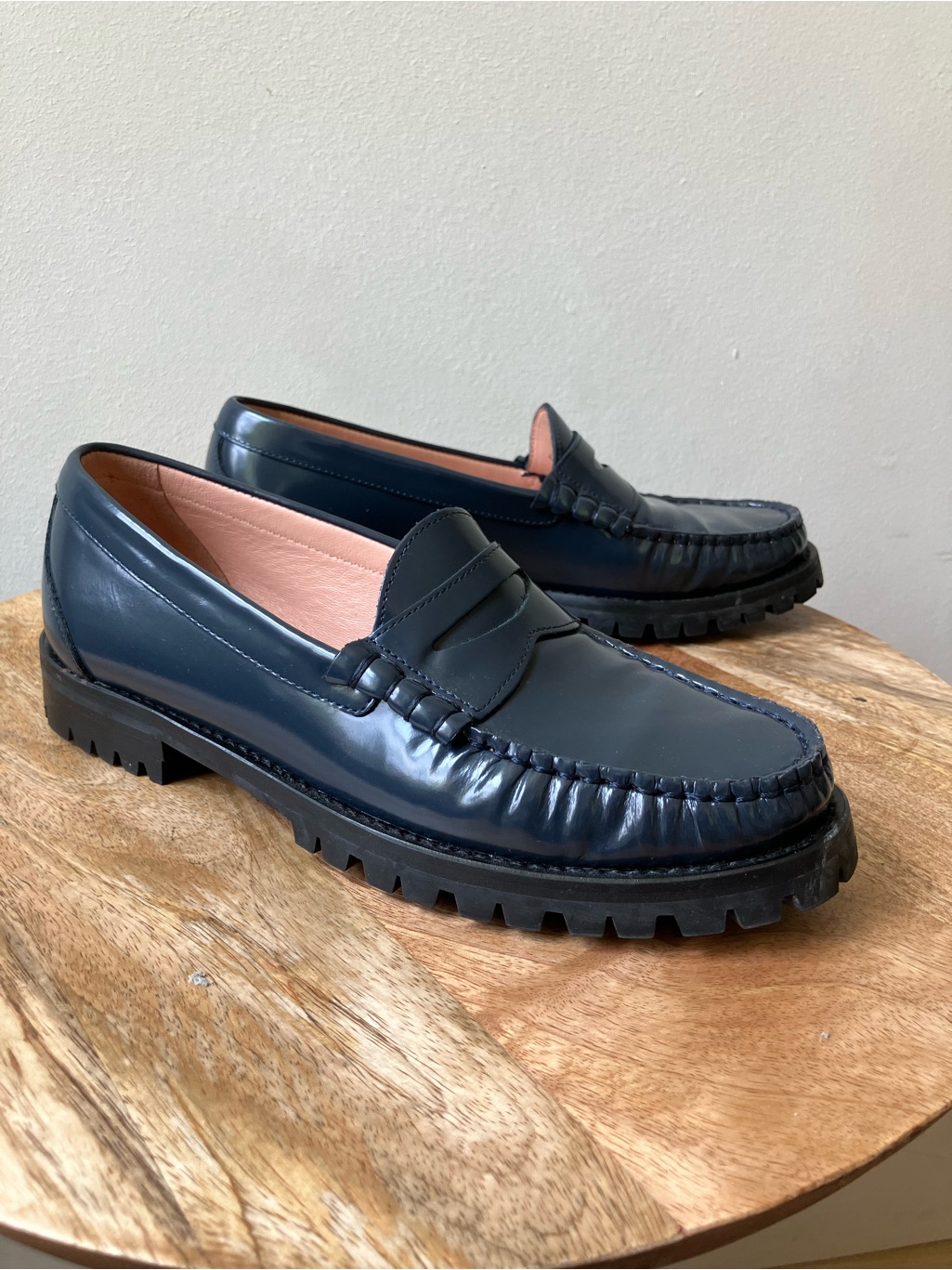 J. Crew | Winona Lug-Sole Penny Loafers In Navy Italian Spazzolato Leather